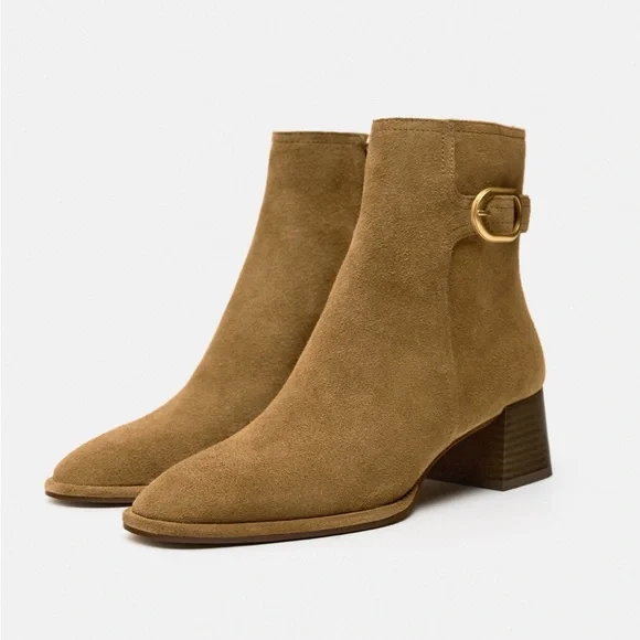 Zara | Shoes | Zara Block Heel Genuine Suede Ankle Boots 39